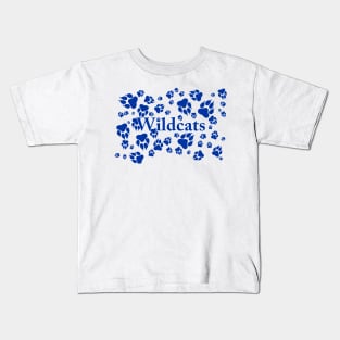 Wildcats Paw Prints Pattern Blue on White Digital Design Kids T-Shirt